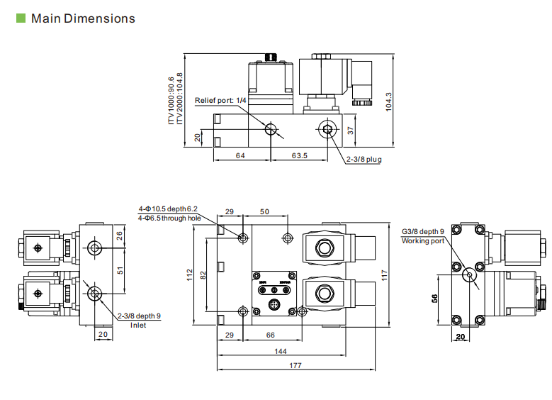ITV regulator dimensions Dimensiones del regulador ITV