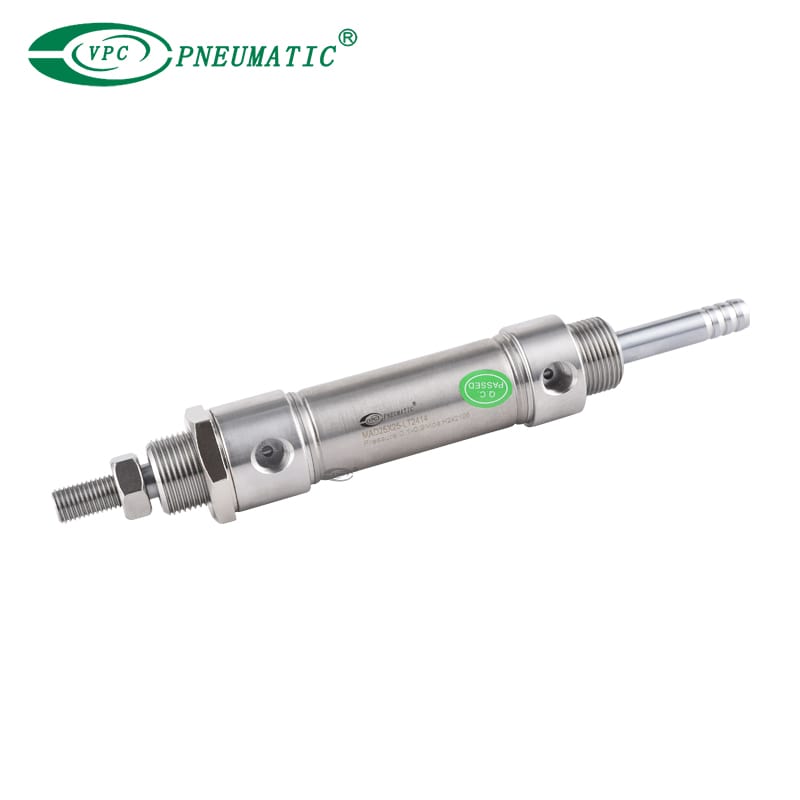 Mini cilindro de acero inoxidable serie MA, tipo de extremo plano, gran diámetro según estándares europeos