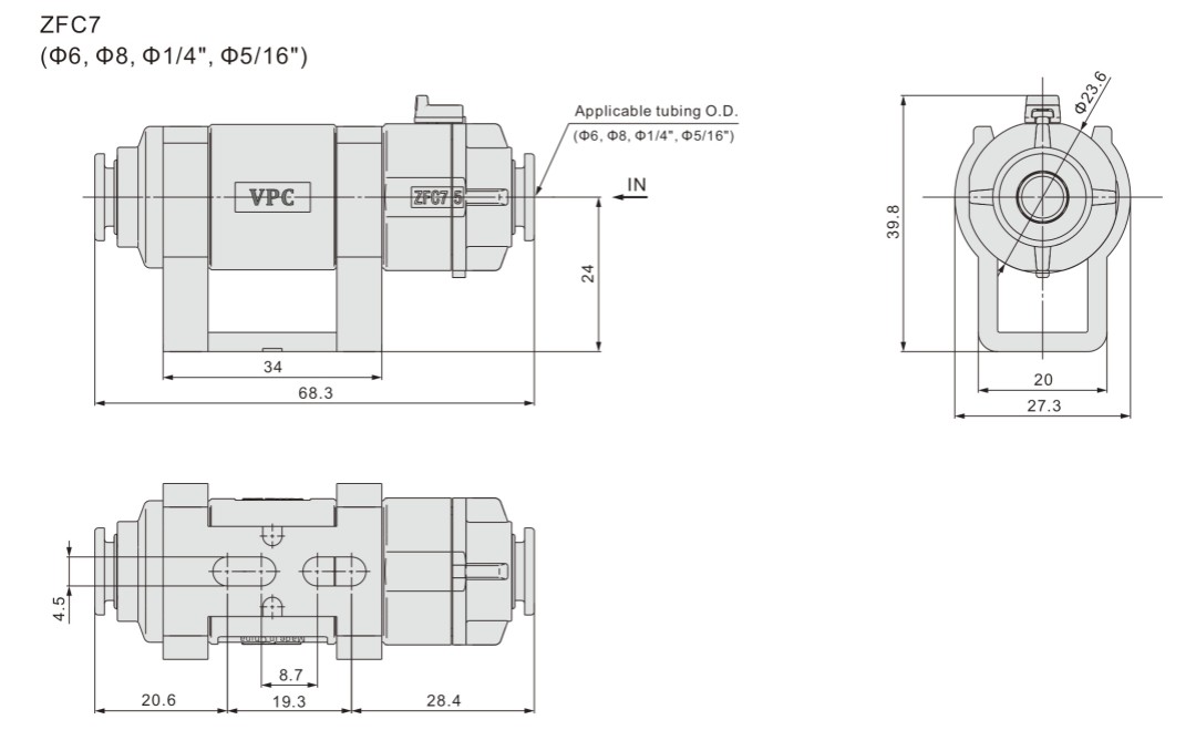 Dimensiones del filtro de aire ZFC